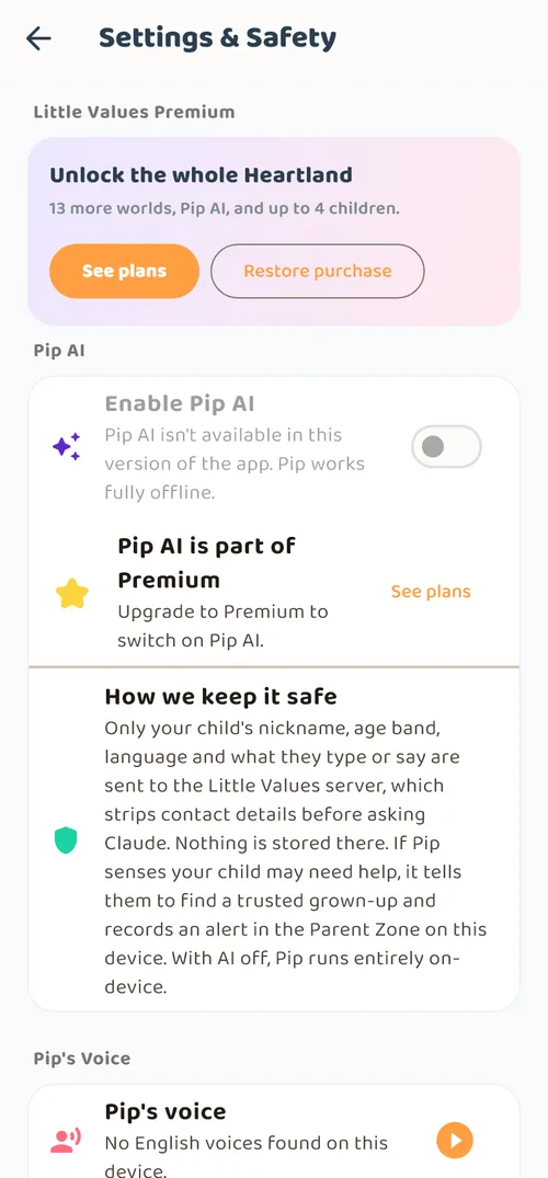 Settings and safety: how Pip AI keeps your child safe